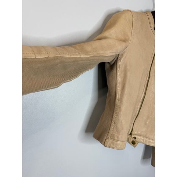 J. Crew Collection Y2K Leather Vintage Motto Zip Jacket Beige Women's 2 - Picture 6 of 13